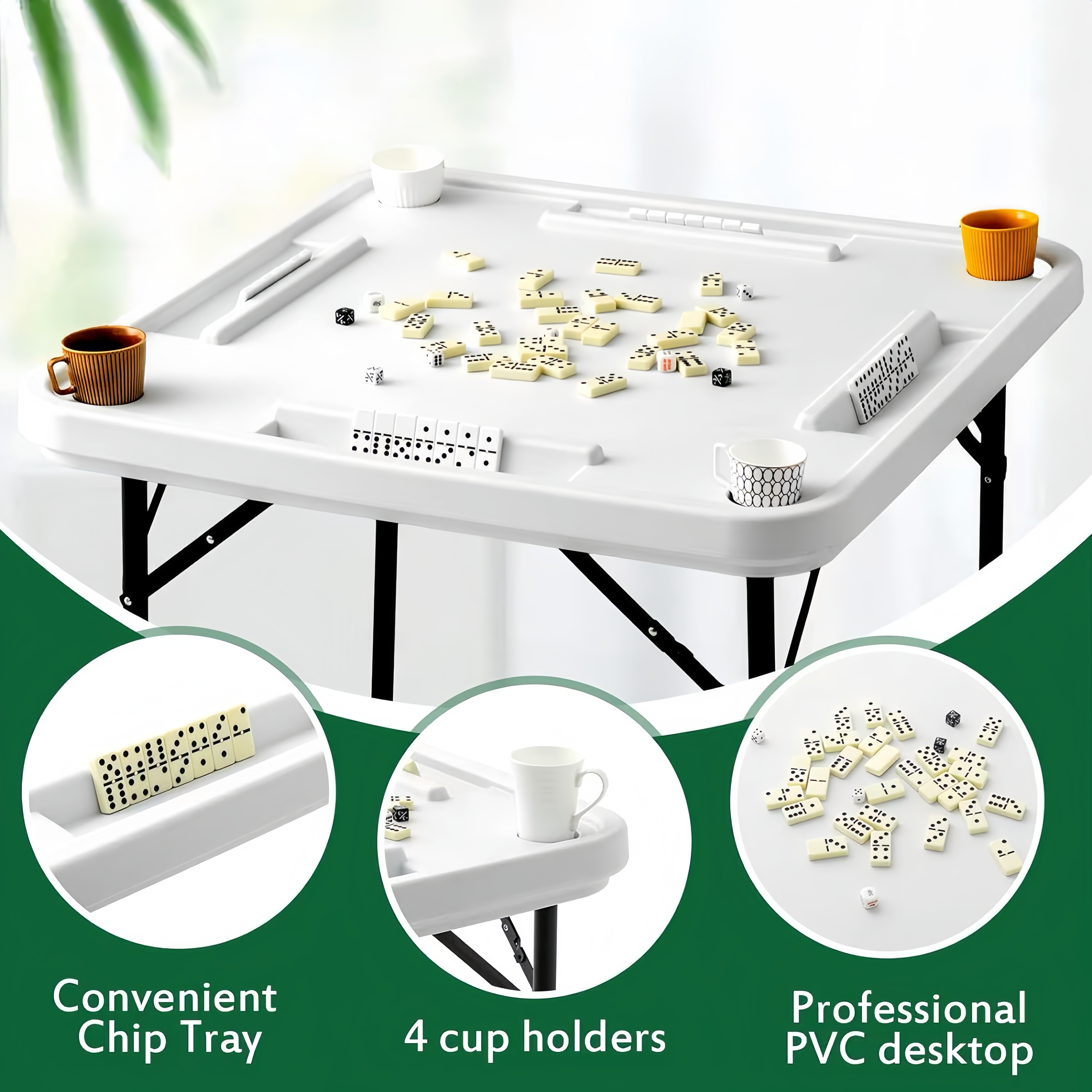 The Domino table is made of wood and plastic, suitable for both indoor and outdoor use, and is a high-quality export product Item Picture