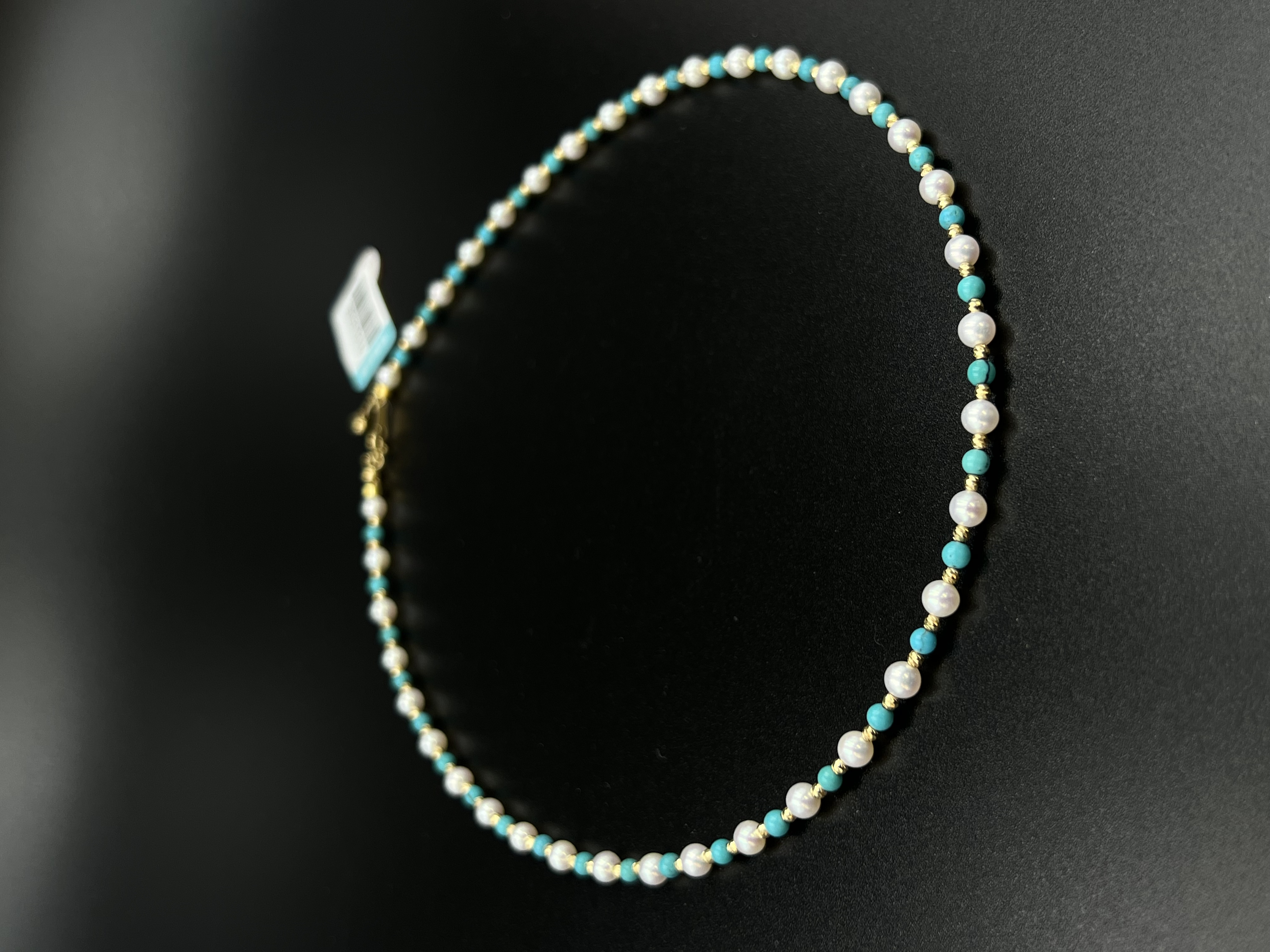 18K金天然珍珠搭配绿松石项链 