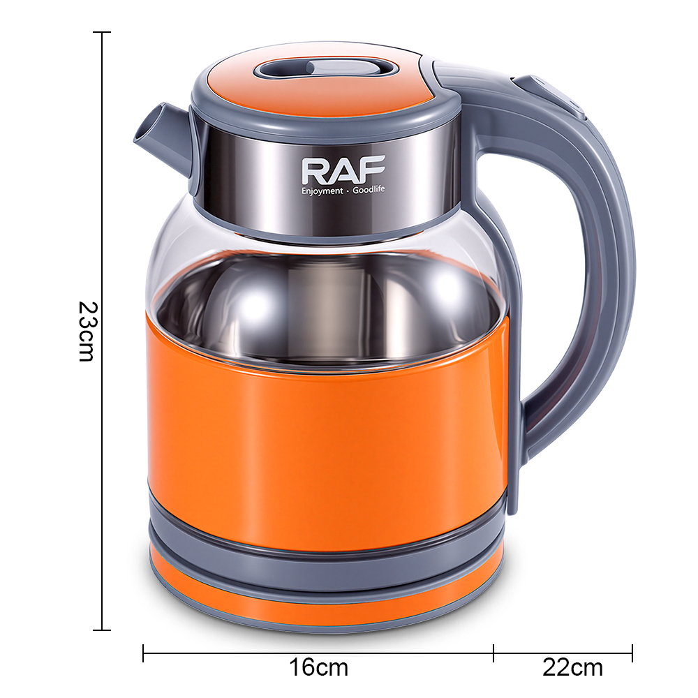 RAF跨境欧规家用2.0L高硼硅玻璃电热水壶电茶壶养生壶旋转底座白底实物图
