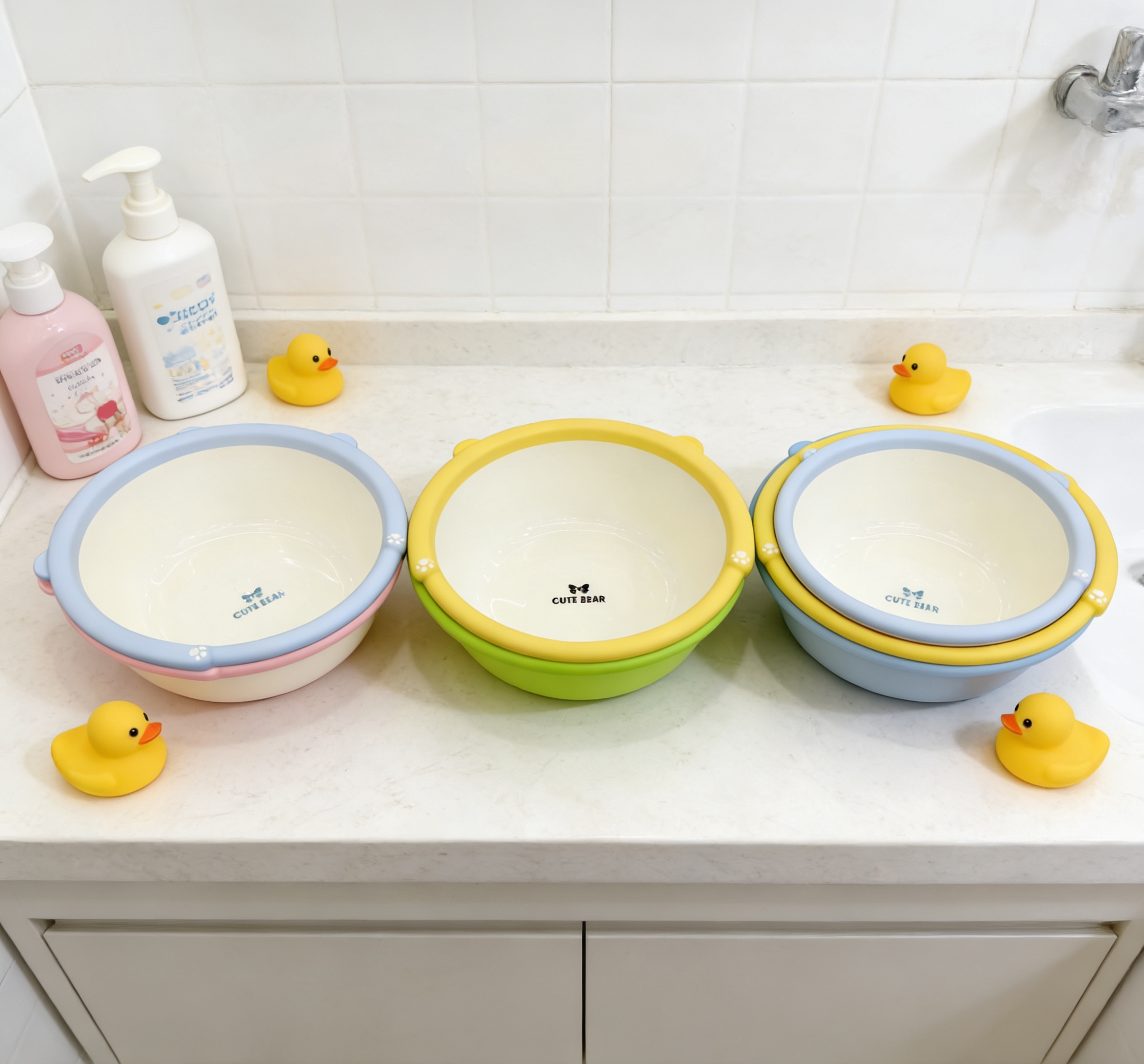 可爱小熊宝宝盆 加厚防滑儿童塑料洗脸盆批发