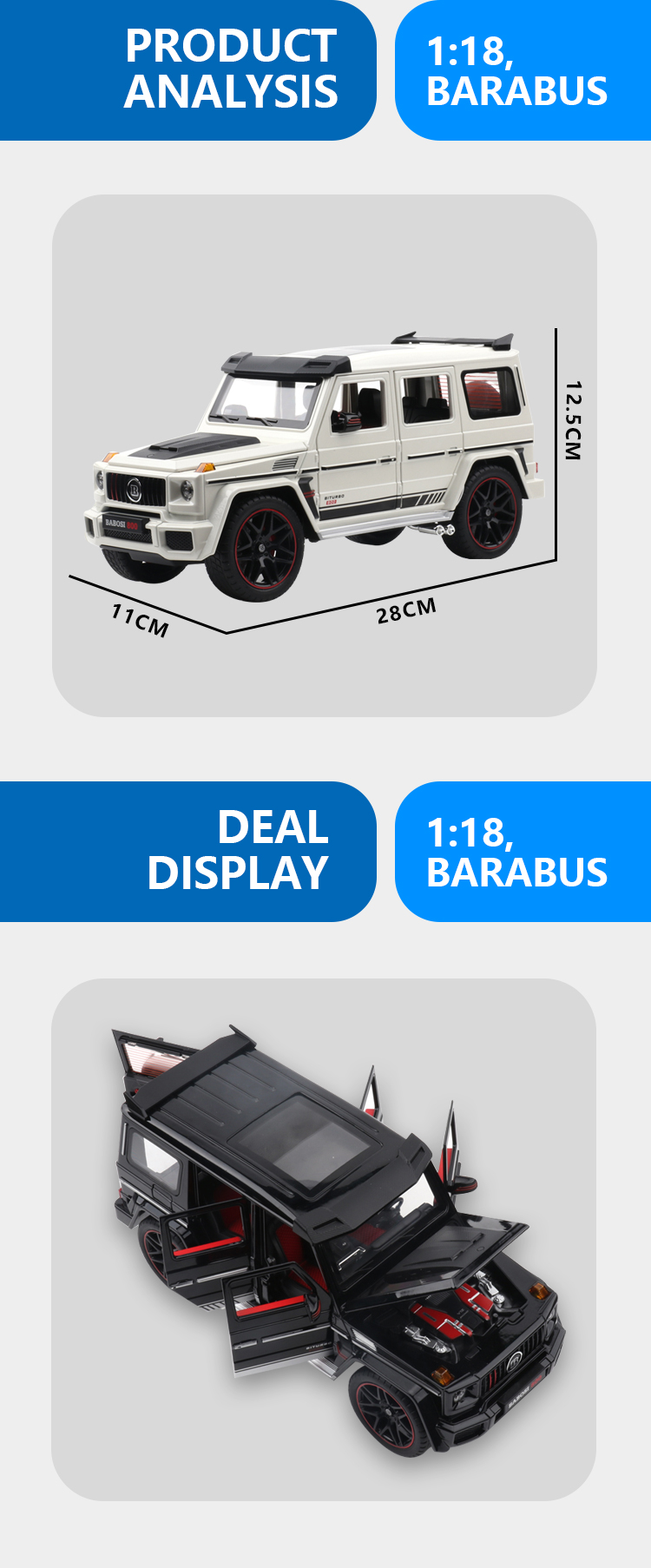 1:18 Mercedes-Benz Brabus spray simulation alloy car model, car model metal toy car ornament pic 5