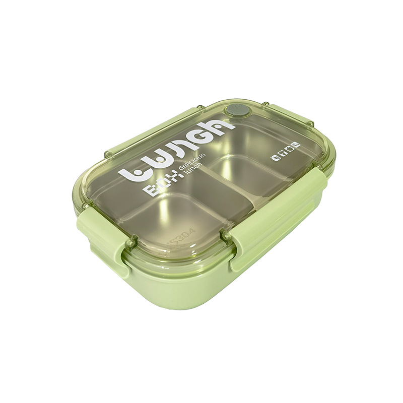 H226-345 stainless steel lunch box for students and office workers, simple three-color large-capacity bento box, divided into compartments, no cross-contamination of flavors Item Picture