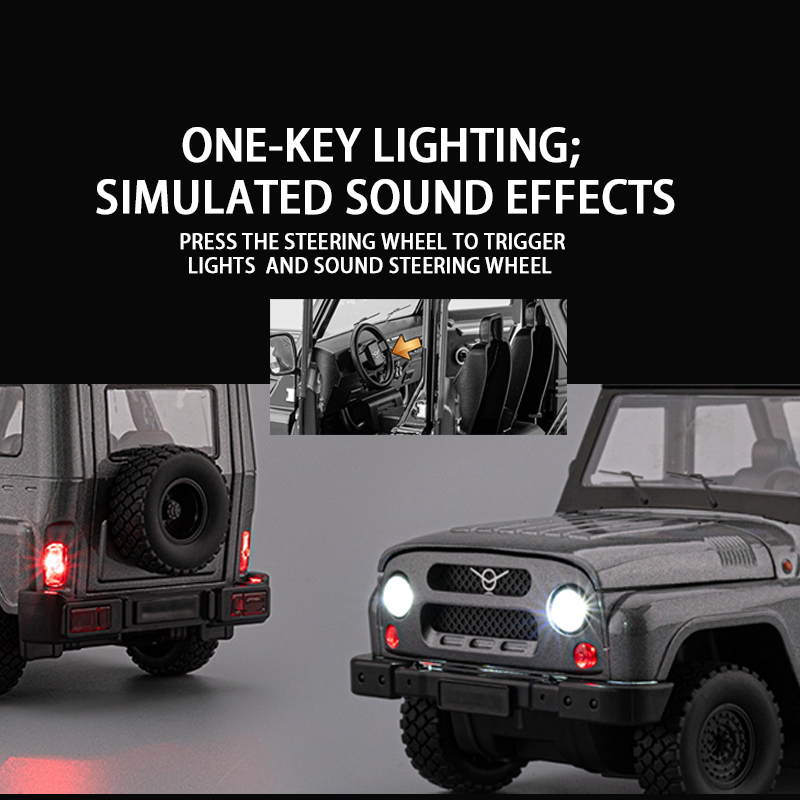 1:18 Watts Hunter alloy car model, Rebound sound and light toy, off-road car, Jeep simulation ornament, gift Specification image