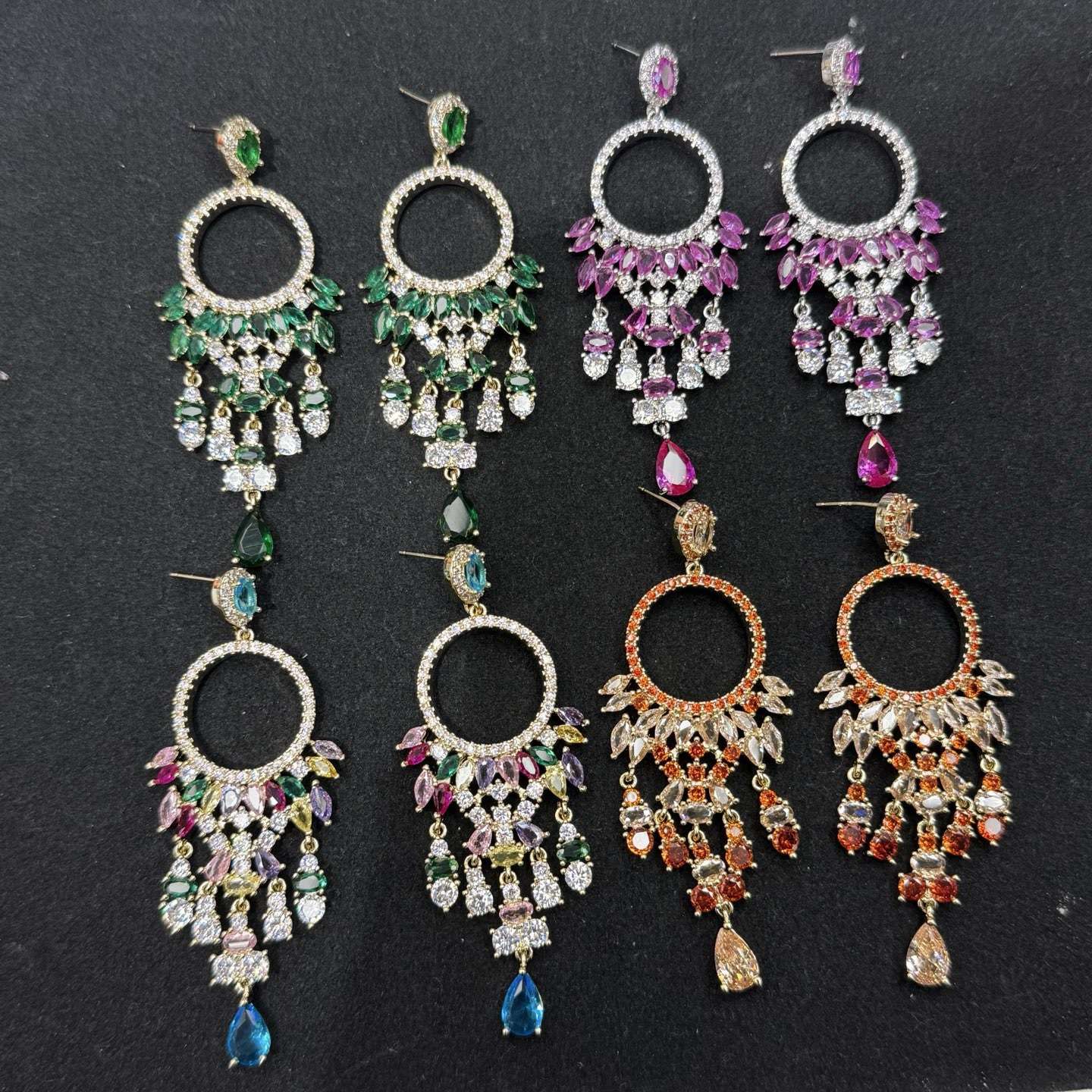 Fashionable, light luxury, grand and dynamic, slightly inlaid light luxury zircon color layering design sense zircon tassel earrings detail image 6