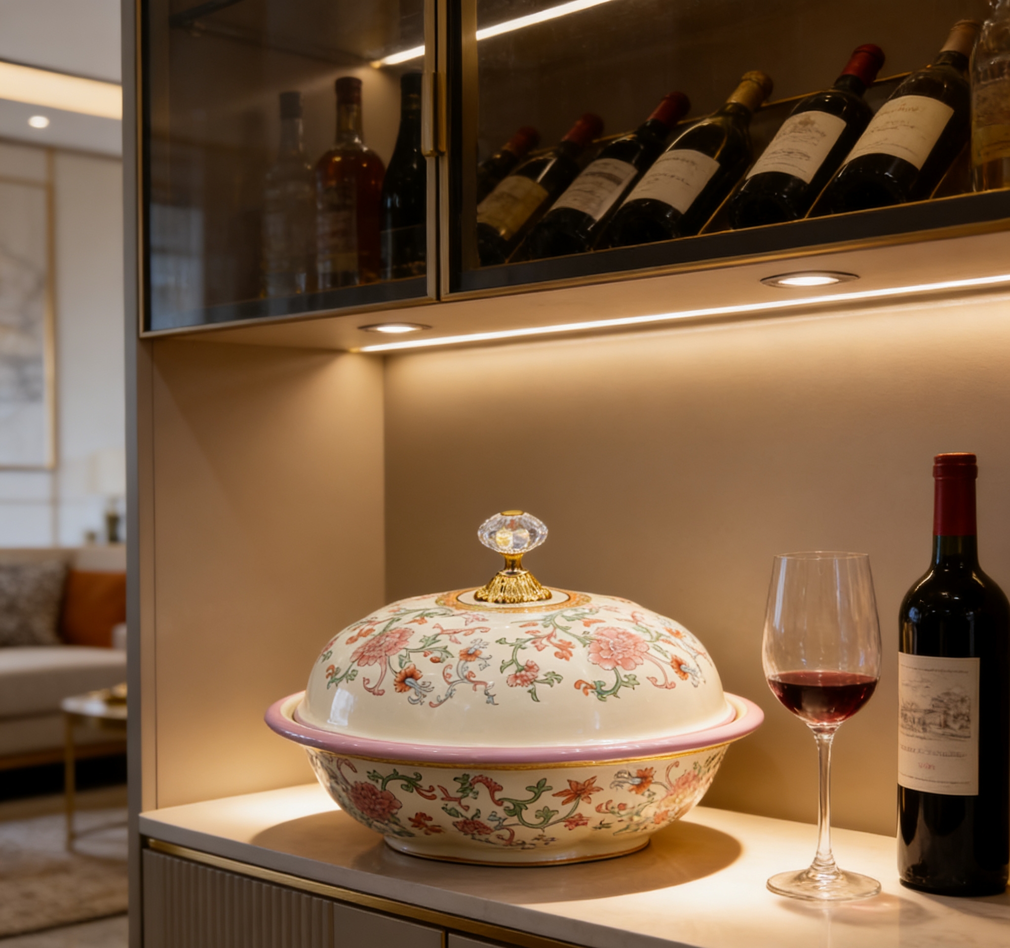 Enamel-colored ceramic basin with lid, Chinese-style patterned household soup basin, empty basin, Chinese enamel-colored ceramic edible basin, household soup basin with lid Application Scenario