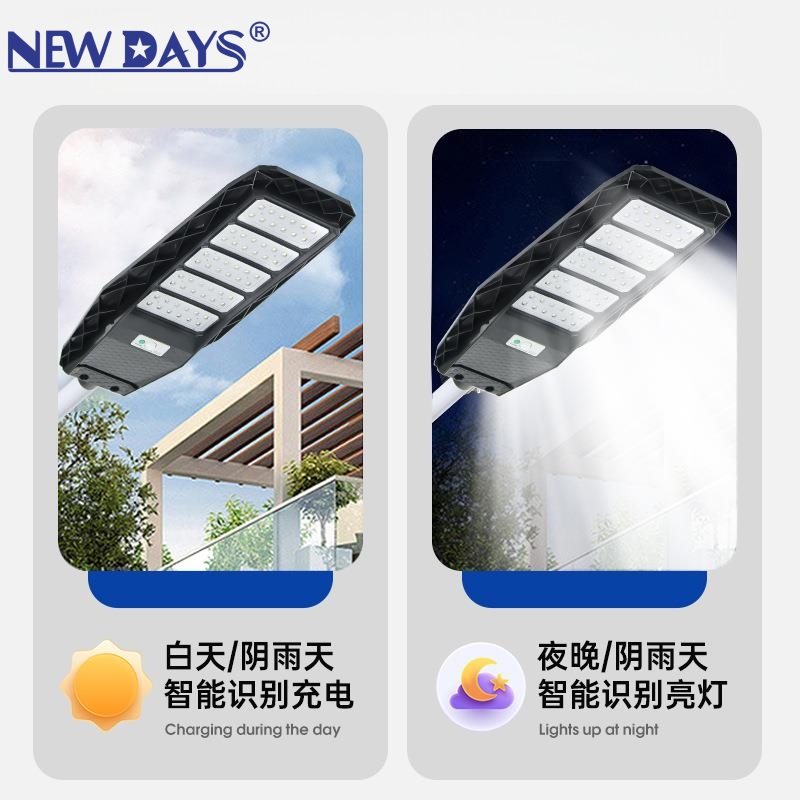 NEWDAYS brand cross-border new LED lens integrated solar street lamp, waterproof human body sensing energy-saving high-brightness street lamp, home courtyard lighting lamp details Picture