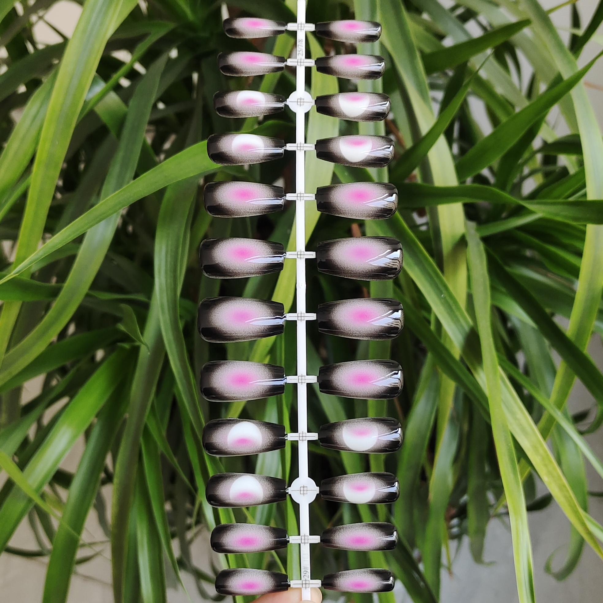 24 PCS PRESS ON NAIL TIPS MEDIUM COFFIN SHAPE PRONTING CRAFT WITH MOON PATTERN full figure