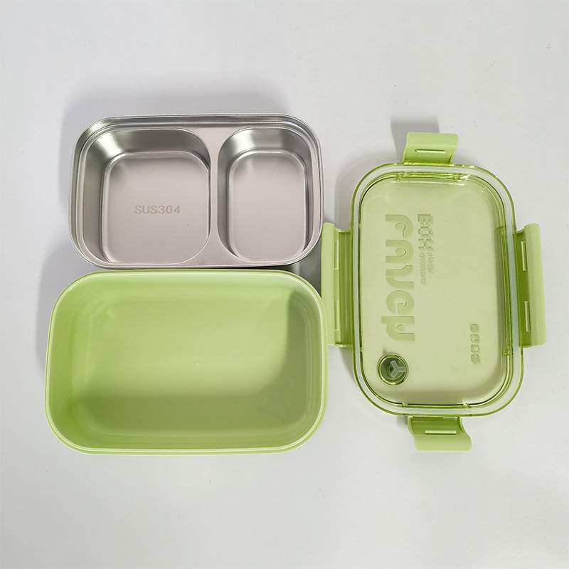 H226-345 stainless steel lunch box for students and office workers, simple three-color large-capacity bento box, divided into compartments, no cross-contamination of flavors detail image 7
