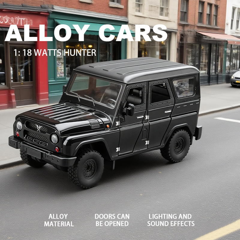 1:18 Watts Hunter alloy car model, Rebound sound and light toy, off-road car, Jeep simulation ornament, gift