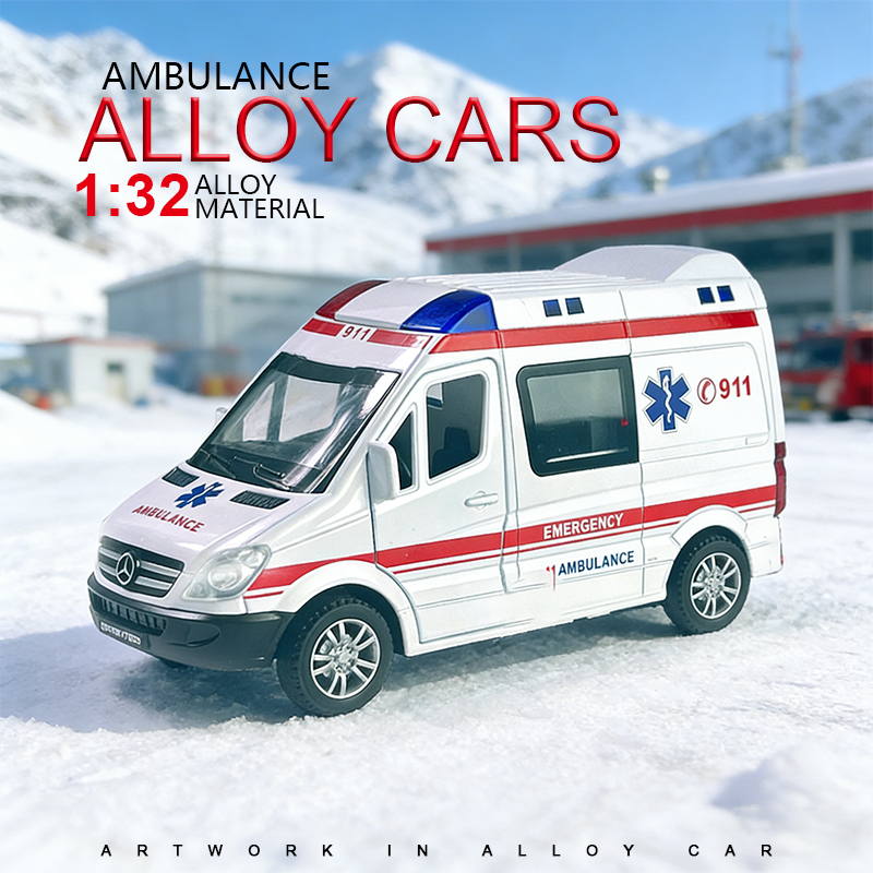 1:32 Mercedes-Benz 120 ambulance children's large car model engineering ambulance boys' and girls' toys