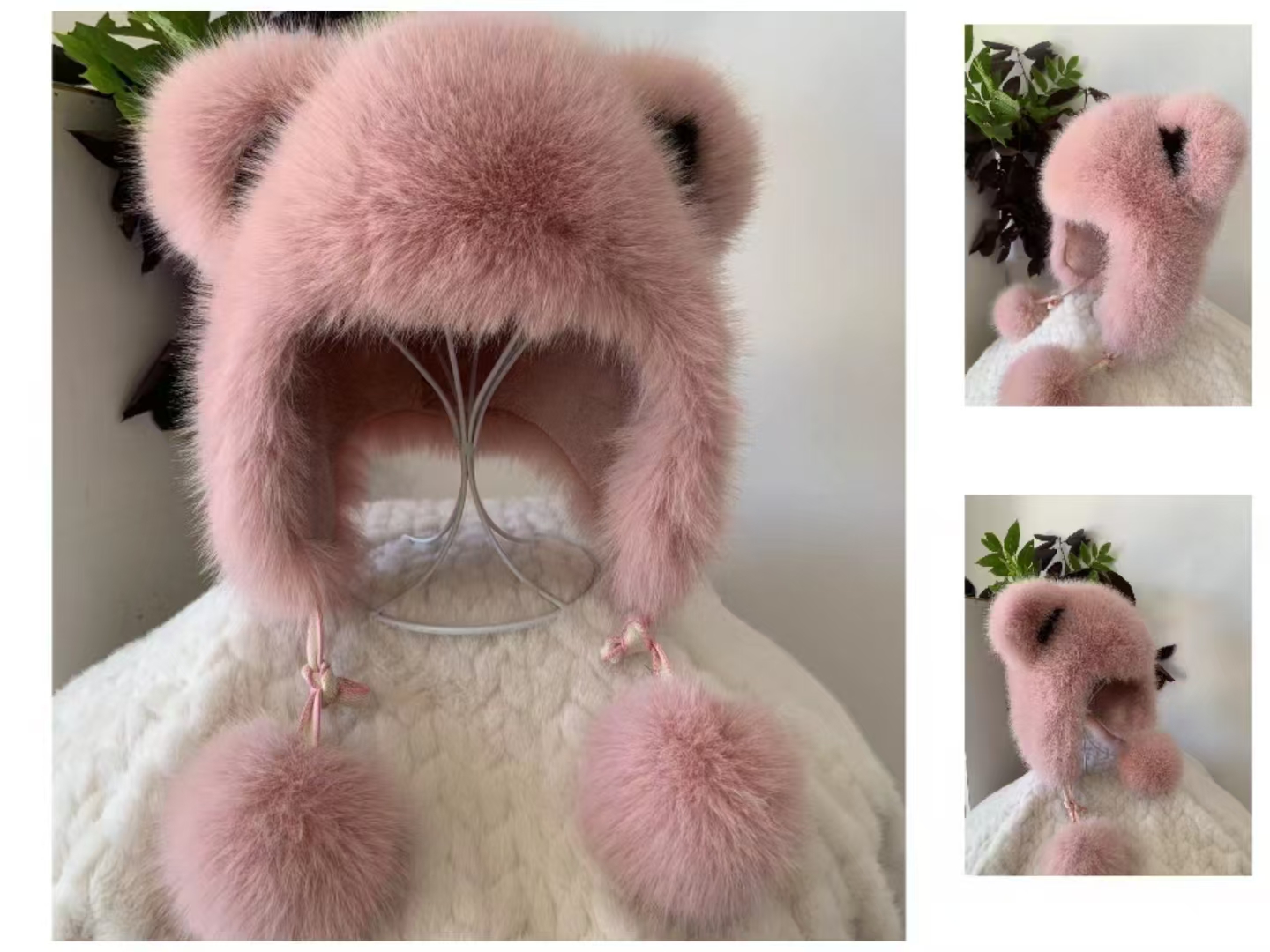 Korean version furry animal hat winter new style pullover warm women's ear-protecting pom-pom cold hat hair accessory Headwear Item Picture