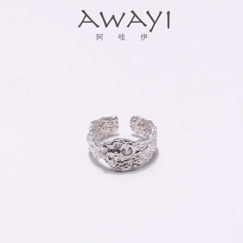 AWAYI足银s999月球戒指钻石个性
