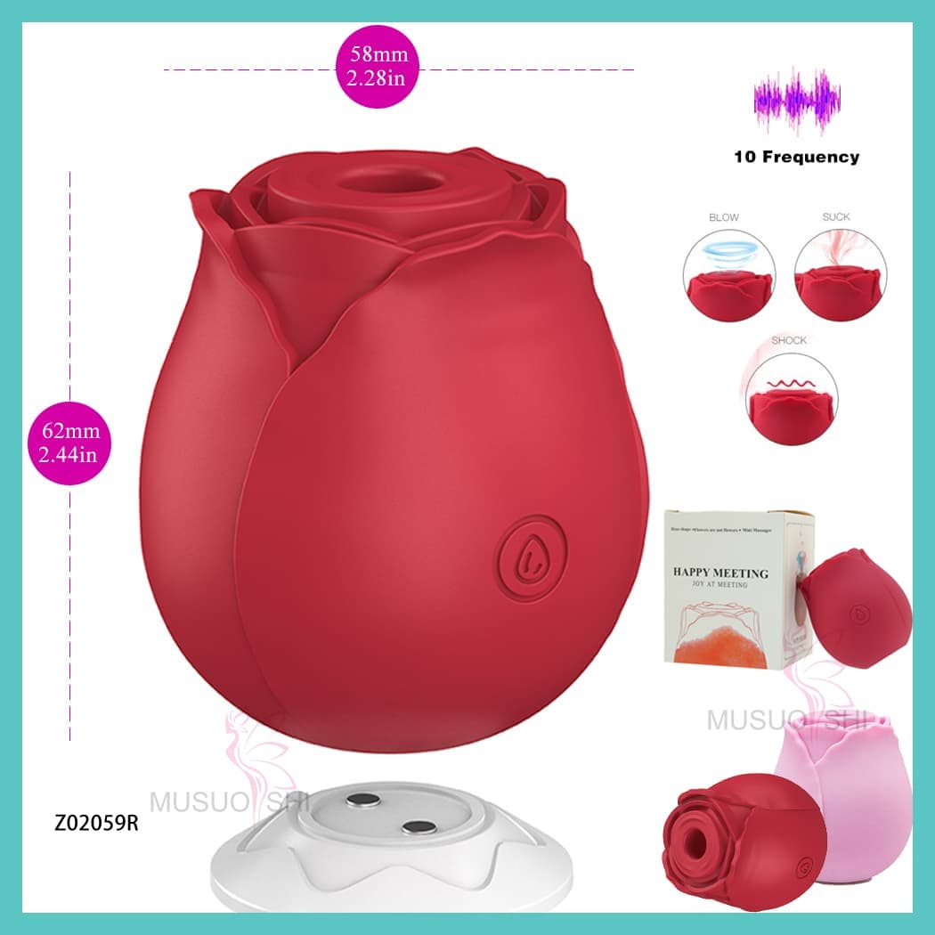 Z02059R Wholesaler Hot Sale Rose Vibrator  Nipple  Rose Vibrator Sex Toys for Woman Rose-Shaped Vibrator with 10 Frequencies and Suction Modes thumbnail