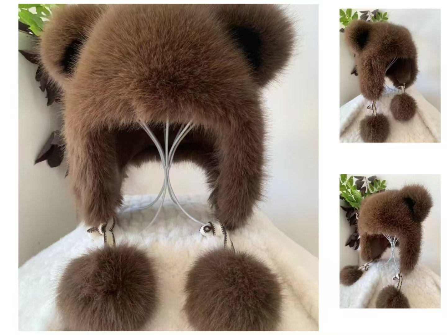 Korean version furry animal hat winter new style pullover warm women's ear-protecting pom-pom cold hat hair accessory Headwear Application Scenario