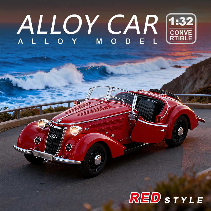 1:32 Audi Rover W25K alloy car model, Rebound Sound and Light toy vintage car door opening box Specification image