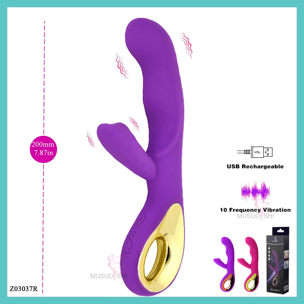 Z03037R Female Sexy Thrusting g Spot Vibrator Clitoral Massager Dildo Rabbit Vibrators Sex Toy for Women Body Breast USB Rechargeable 10 Frequency Double Vibration thumbnail