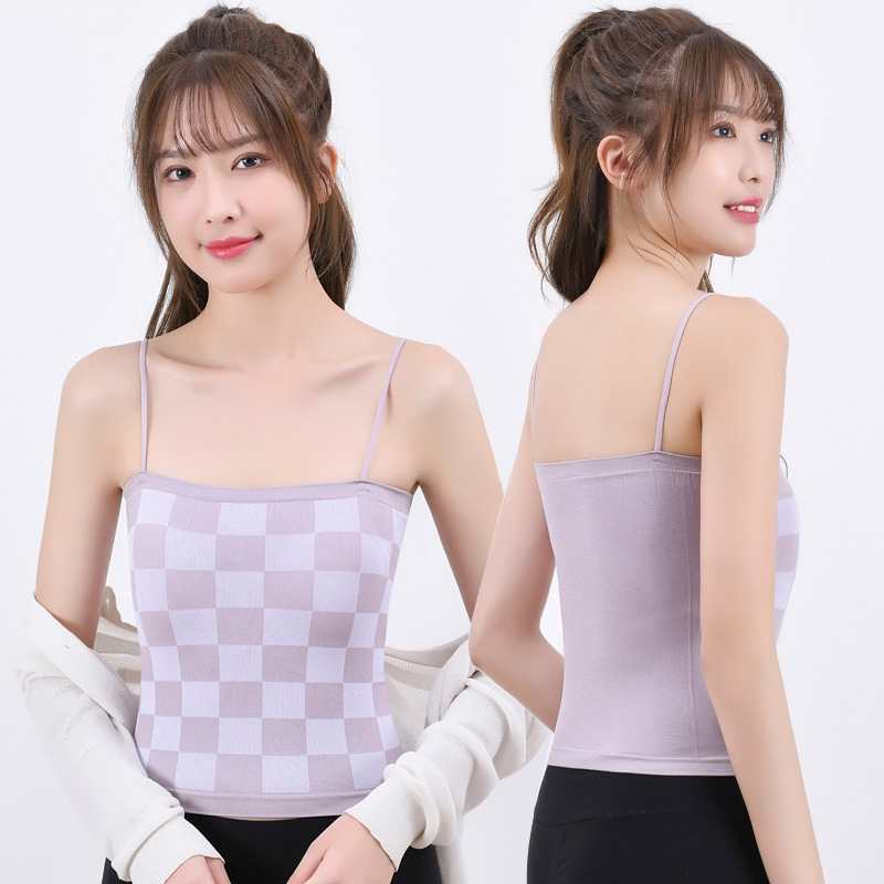 库存尾货清仓小吊带背心女内搭带胸垫裹胸打底衫辣妹短款棋盘格子抹胸上衣性感女士吊带