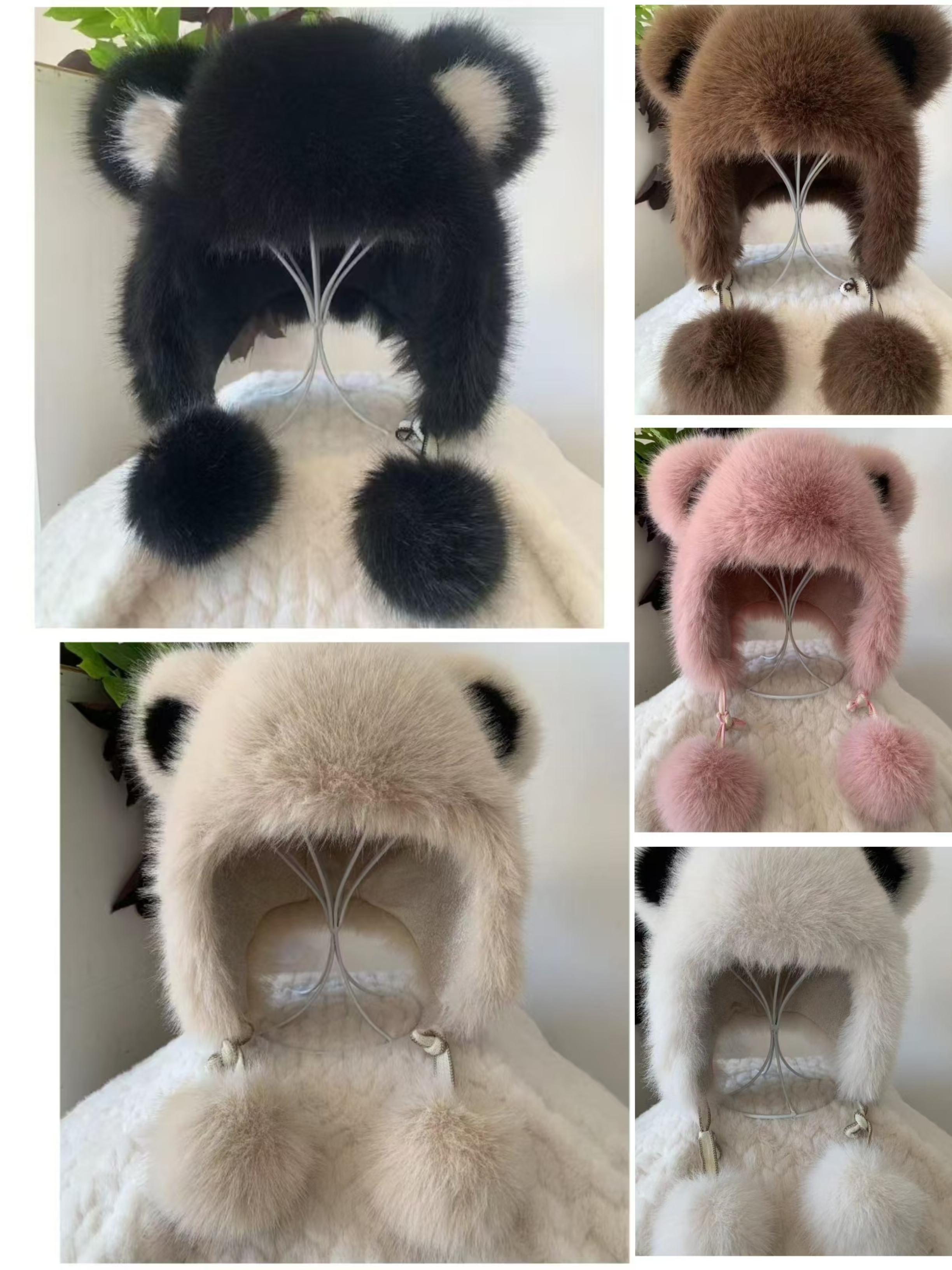 Korean version furry animal hat winter new style pullover warm women's ear-protecting pom-pom cold hat hair accessory Headwear