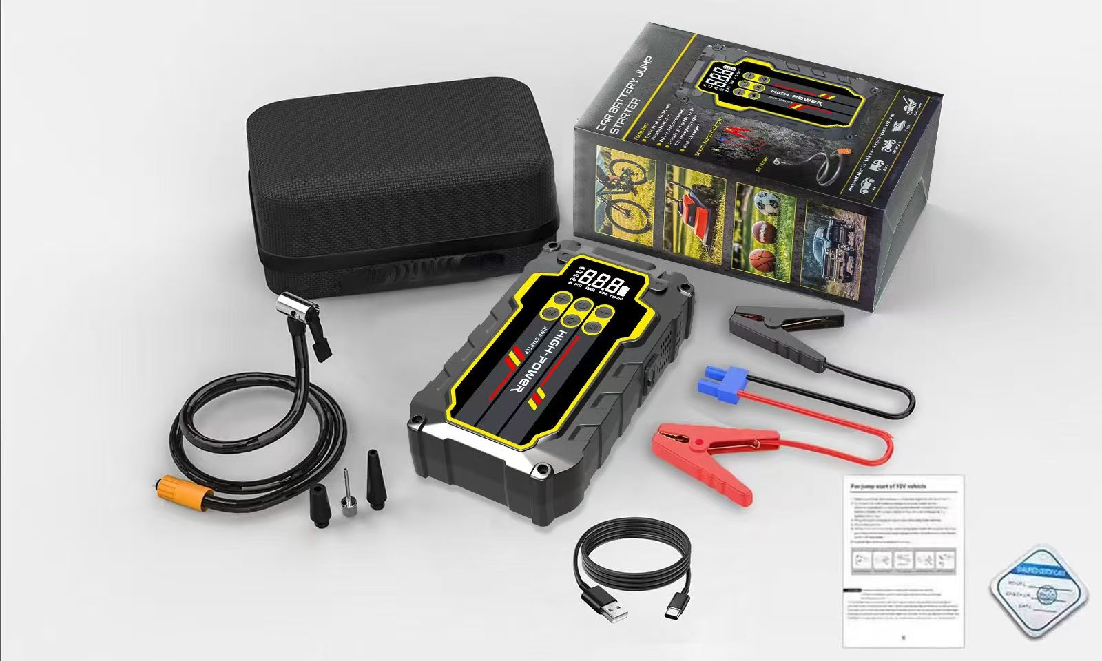 Car emergency start power supply, 12V vehicle-mounted 12000MA air pump, multi-functional mobile phone charging lighting pic 7