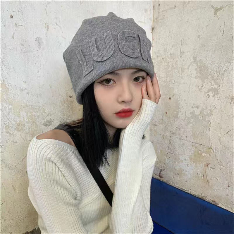 Heap heap sombrero otoño invierno cálido cara cara pequeña letra sombreros fríos mujeres gorra de orejera gorra de cabeza gorra de punto de cabeza grande Item Picture