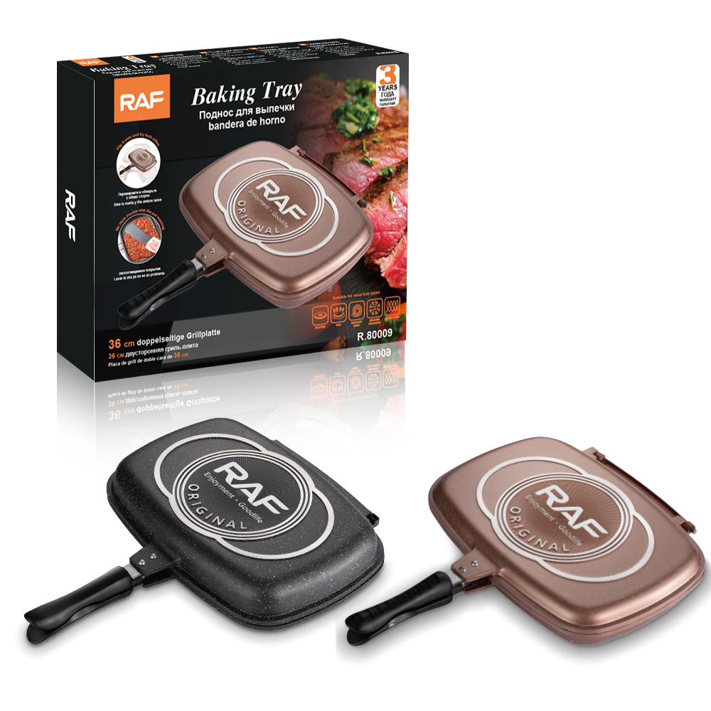 RAF Cross-border tourmaline double-sided baking tray, double-sided frying pan, non-stick baking tray, frying pan, steak, grilled meat, smokeless die-casting Item Picture