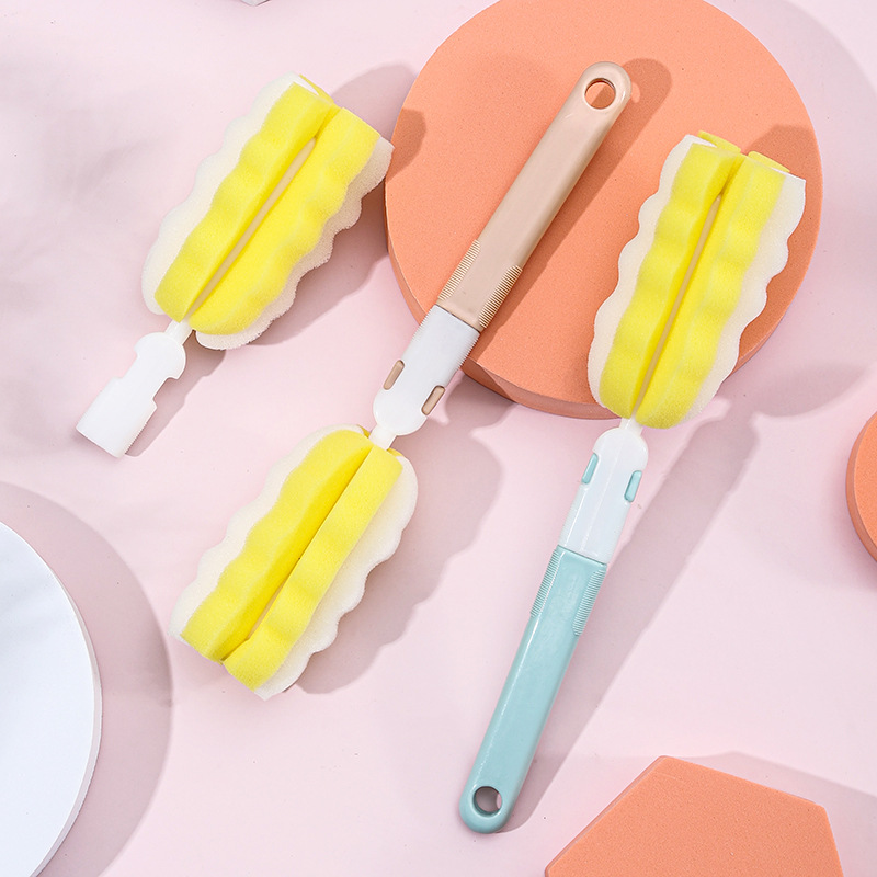 Wholesale of household long-handled cup brushes, foldable baby bottle brushes, detachable sponge cup washers and daily necessities details Picture