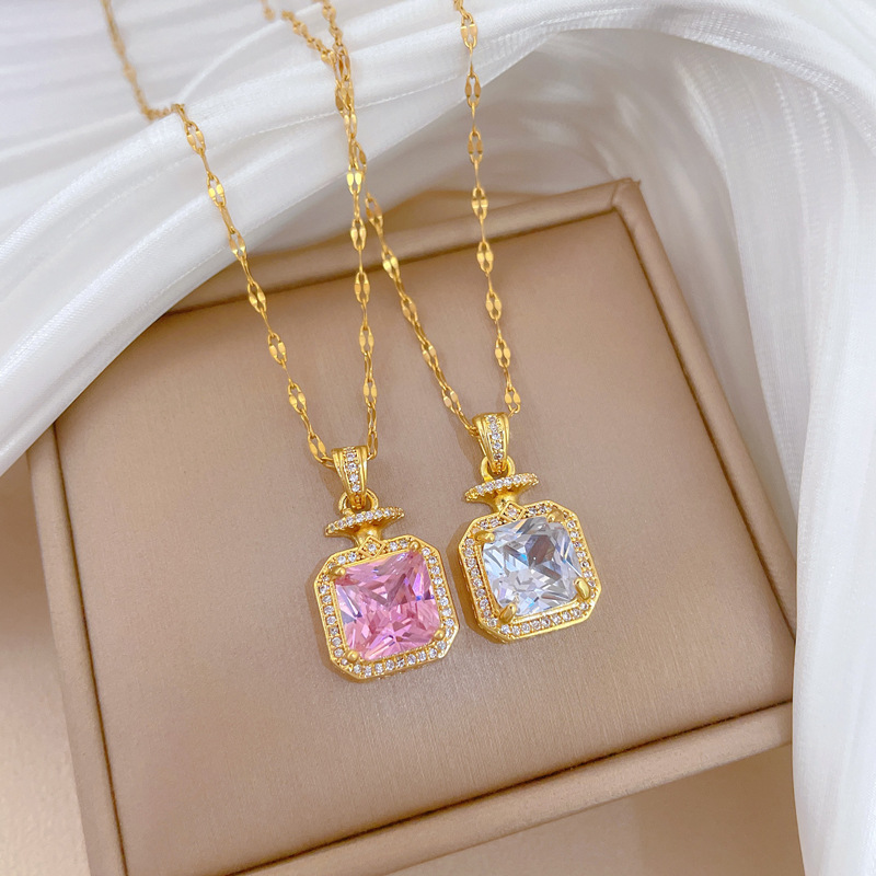 【 Titanium Steel 】 Perfume full diamond fashion, light luxury style, luxurious quality, full diamond necklace, versatile for women, collarbone chain, titanium steel chain Specification image