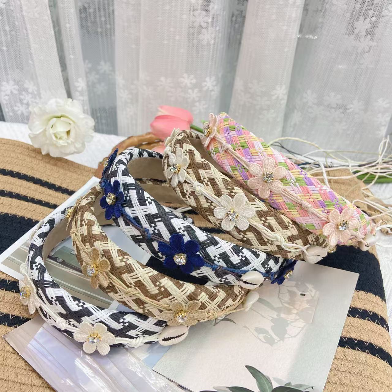 手工编织花饰发箍，春日浪漫风潮来袭头饰发箍