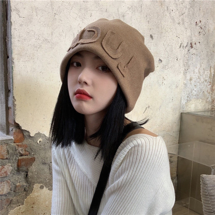 Heap heap sombrero otoño invierno cálido cara cara pequeña letra sombreros fríos mujeres gorra de orejera gorra de cabeza gorra de punto de cabeza grande details Picture