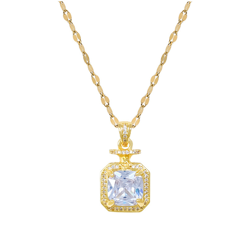 【 Titanium Steel 】 Perfume full diamond fashion, light luxury style, luxurious quality, full diamond necklace, versatile for women, collarbone chain, titanium steel chain Item Picture