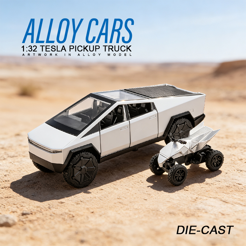 1:32 Tesi pickup truck with alloy motorcycle, alloy car model toy collection, display item, children's audio-visual toy