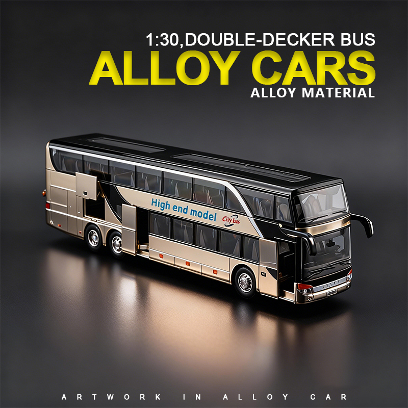 1:30 Business long-distance double-decker bus alloy model, Rebound sound and light effect, trendy art, desktop collectible Application Scenario