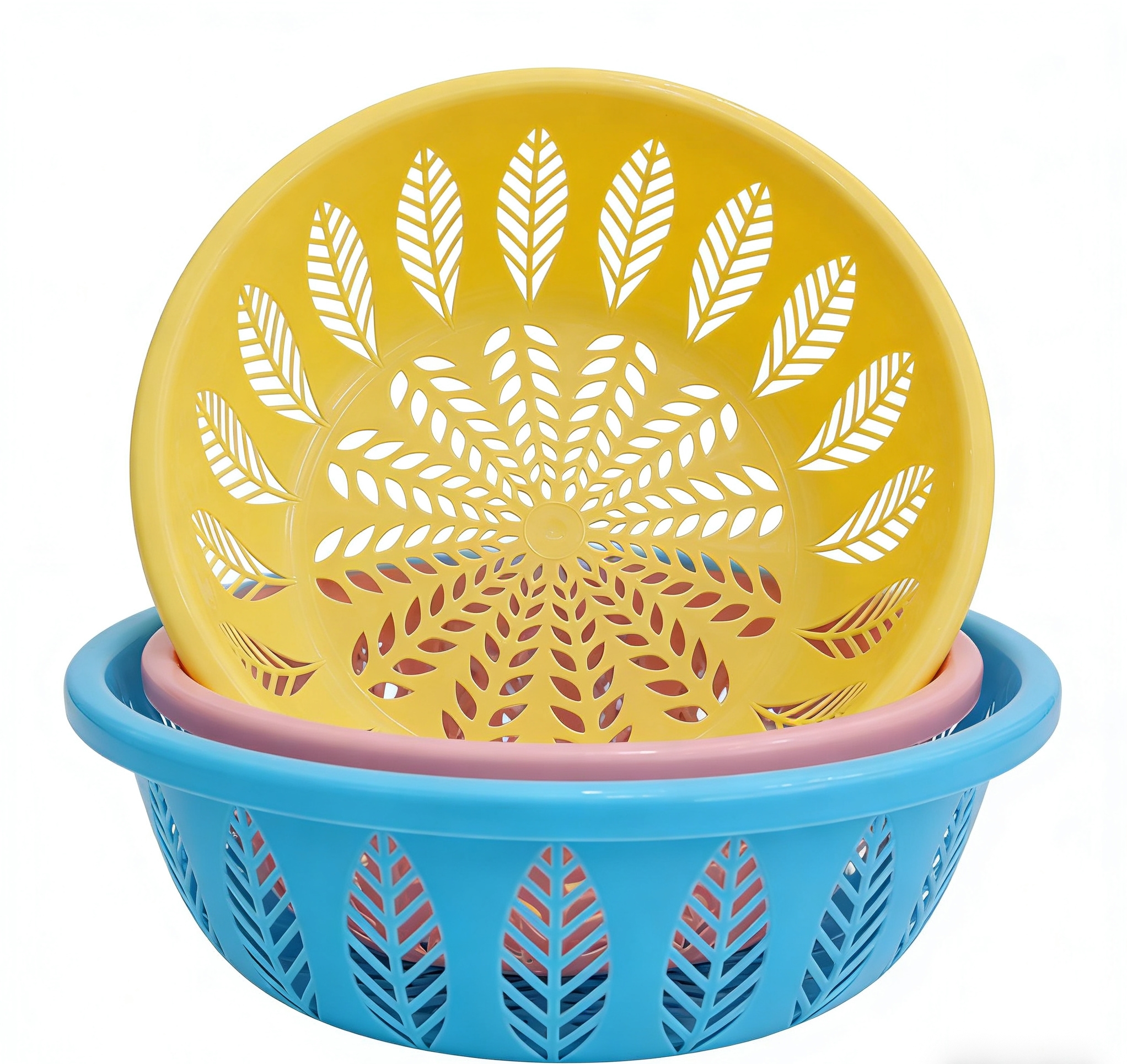 Household multi-functional draining basket, colorful hollowed-out fruit and vegetable storage basket set, household hollowed-out draining basket, kitchen vegetable washing basket, fruit storage basket Item Picture