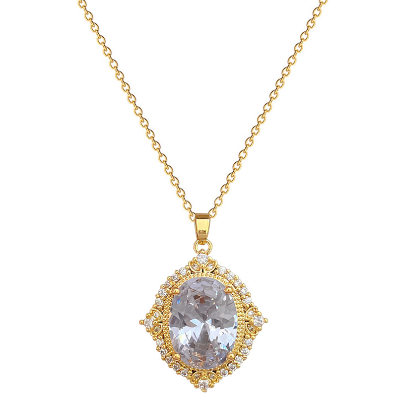 【 Titanium Steel 】 Necklace and earring set, light luxury heavy Industry, Oval Full diamond, personalized and elegant banquet earrings and necklaces Item Picture