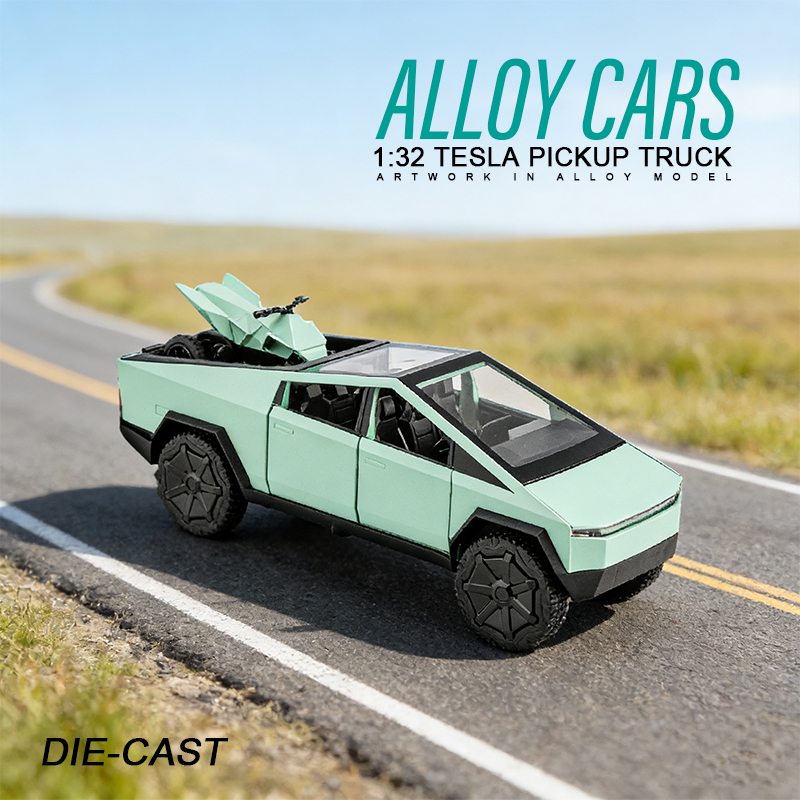 1:32 Tesi pickup truck with alloy motorcycle, alloy car model toy collection, display item, children's audio-visual toy Specification image
