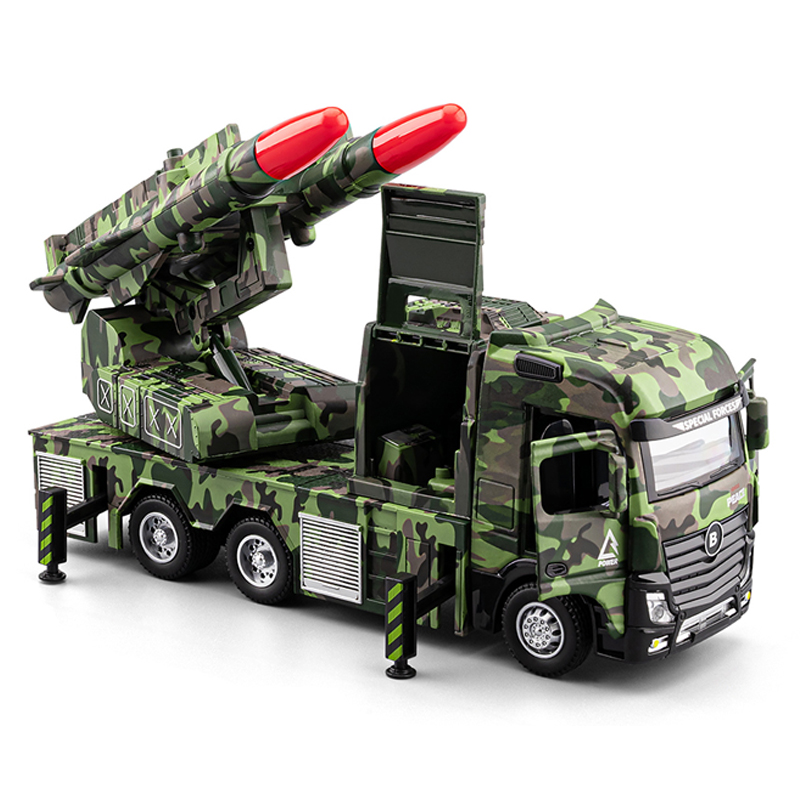 Double-headed missile vehicle simulation alloy car model, car model metal toy car, rebound sound and light decorative item, boys' toy Item Picture