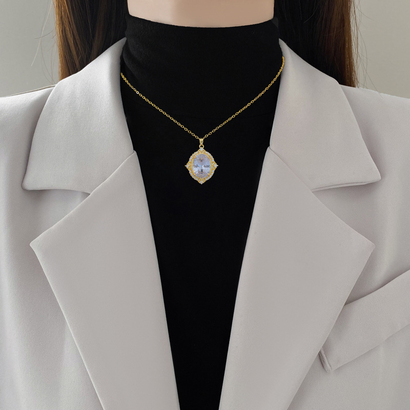 【 Titanium Steel 】 Necklace and earring set, light luxury heavy Industry, Oval Full diamond, personalized and elegant banquet earrings and necklaces details Picture