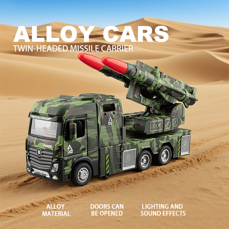 Double-headed missile vehicle simulation alloy car model, car model metal toy car, rebound sound and light decorative item, boys' toy