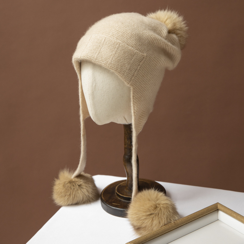 New cashmere hat for women in autumn and winter 2025, solid color knitted wool, versatile headband, ear-protecting, cold-proof and warm cap