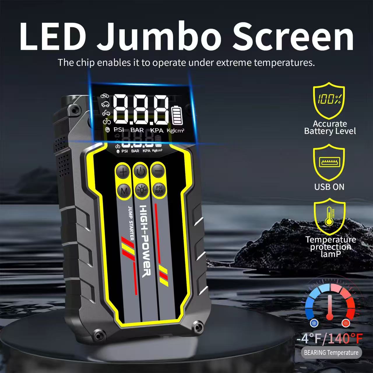 Car emergency start power supply, 12V vehicle-mounted 12000MA air pump, multi-functional mobile phone charging lighting Specification image