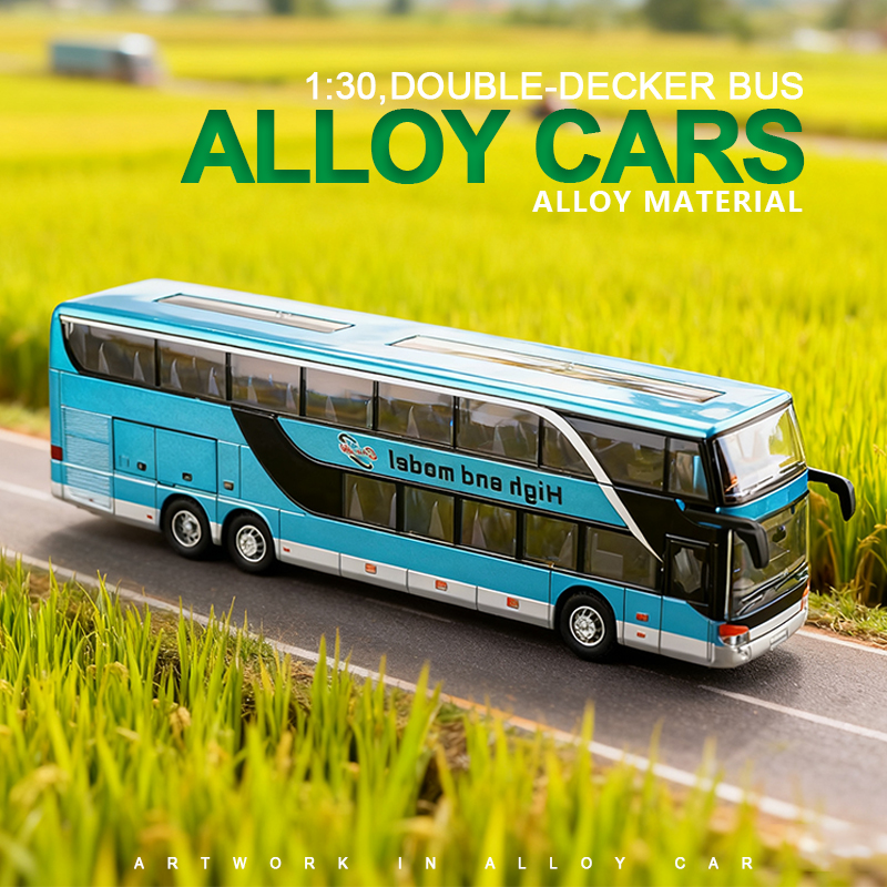 1:30 Business long-distance double-decker bus alloy model, Rebound sound and light effect, trendy art, desktop collectible details Picture