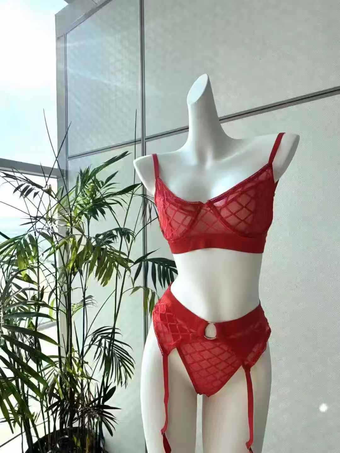 Clearance sale: New lace lace and steel ring jumpsuit for European and American foreign trade, sex underwear, sexy transparent bra set Specification drawing