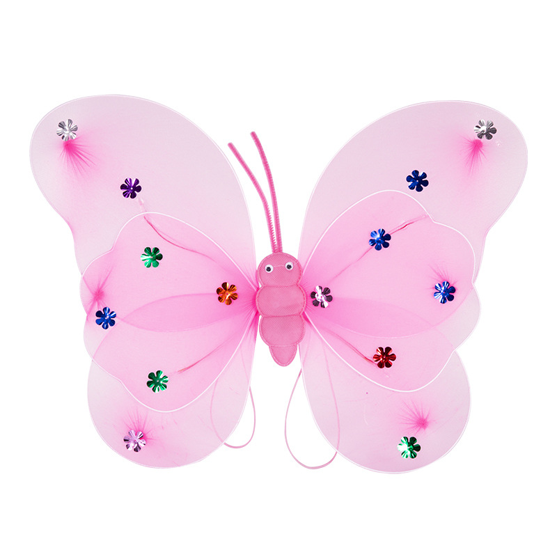 Glowing butterfly wings, little girl back decoration, children's angel wings three-piece set, Flower fairy magic wand performance toy Item Picture