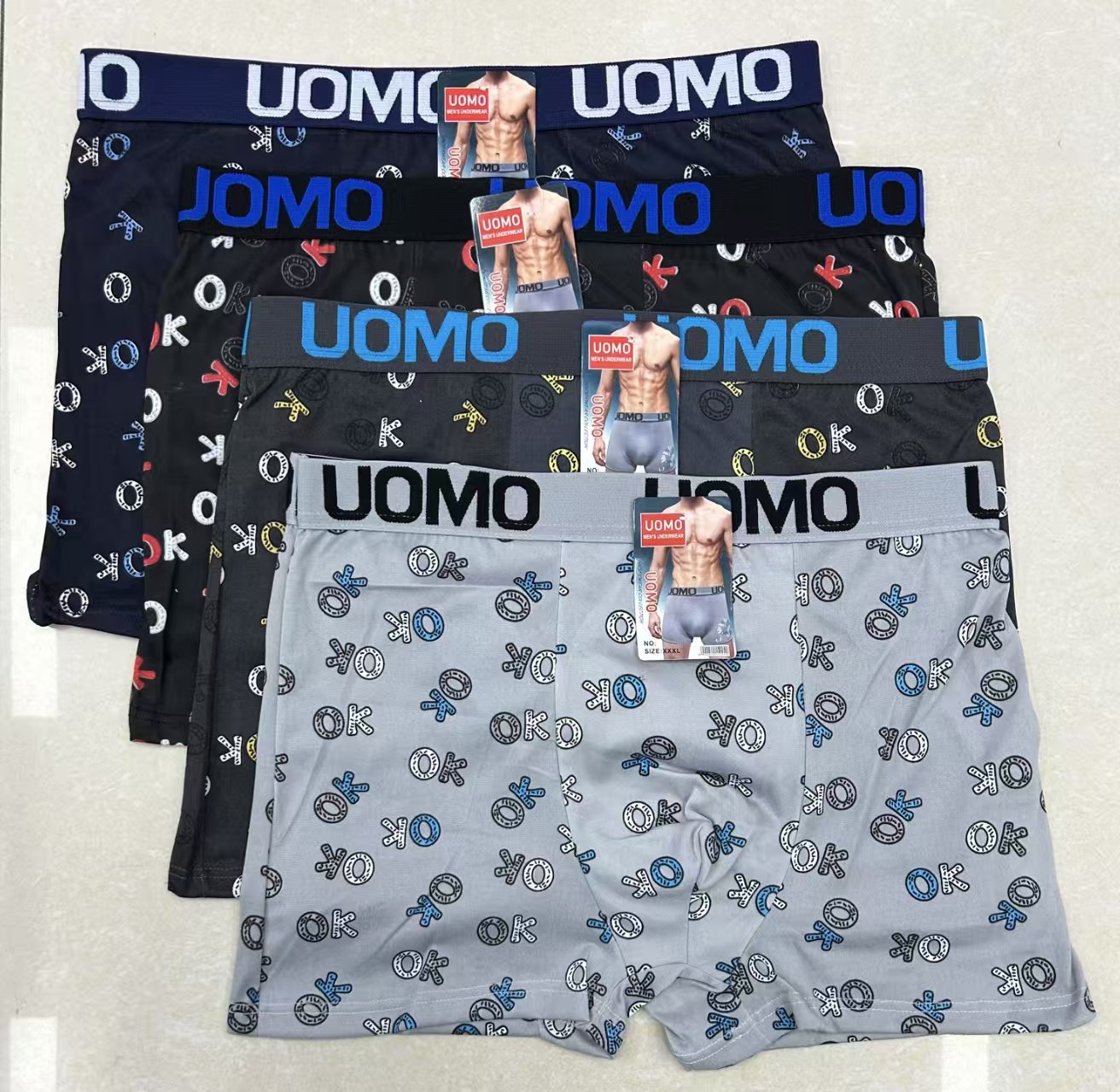 Men's underwear in stock for export to Europe, America and Africa, printed underwear, letter-color contrasting waistband men's briefs full figure