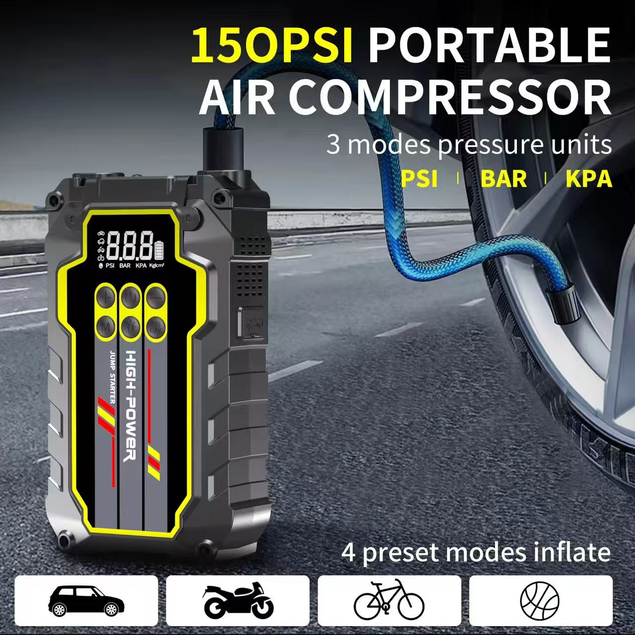 Car emergency start power supply, 12V vehicle-mounted 12000MA air pump, multi-functional mobile phone charging lighting Application Scenario