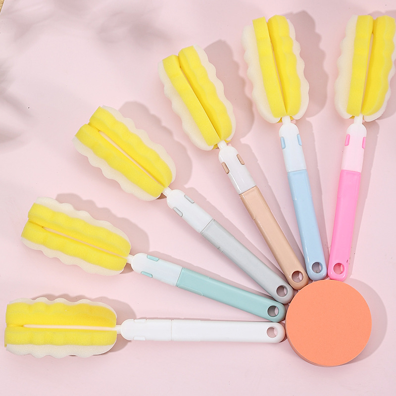 Wholesale of household long-handled cup brushes, foldable baby bottle brushes, detachable sponge cup washers and daily necessities