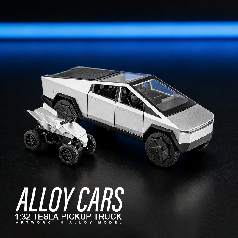1:32 Tesi pickup truck with alloy motorcycle, alloy car model toy collection, display item, children's audio-visual toy Application Scenario