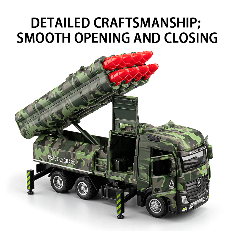 Eight-engine missile vehicle alloy model, rebound sound and light effect, trendy art desktop, trendy toys for boys, and decorative items Specification image