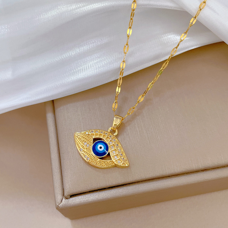 【 Titanium Steel 】 Devil's Eye, light luxury and elegant, Full diamond necklace, versatile collarbone chain for female Internet celebrities, Titanium steel chain Specification image
