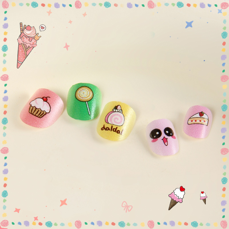New 24-piece children's wearable nail art with cartoon cutest and clear adhesive backing details Picture
